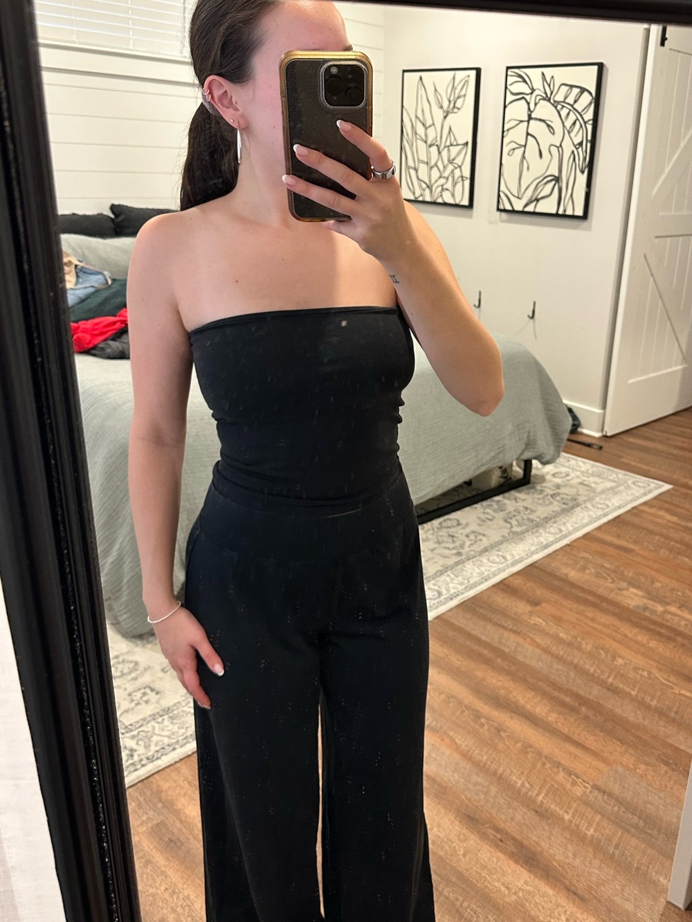 SOLD AS SET - VIRAL Aerie Strapless top with Wide-Leg Pant - Black